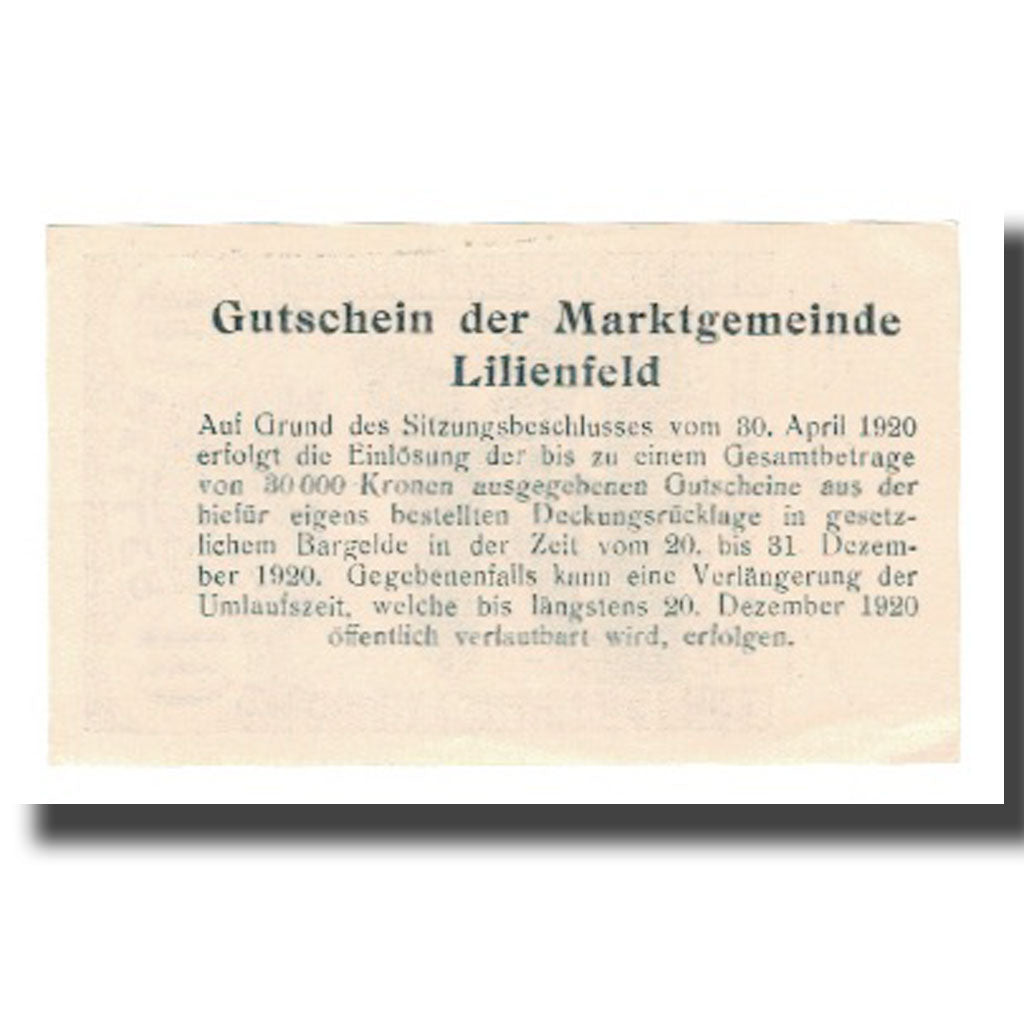 Geldschein, Österreich, Lilienfeld N.Ö. Marktgemeinde, 10 Heller, texte 1