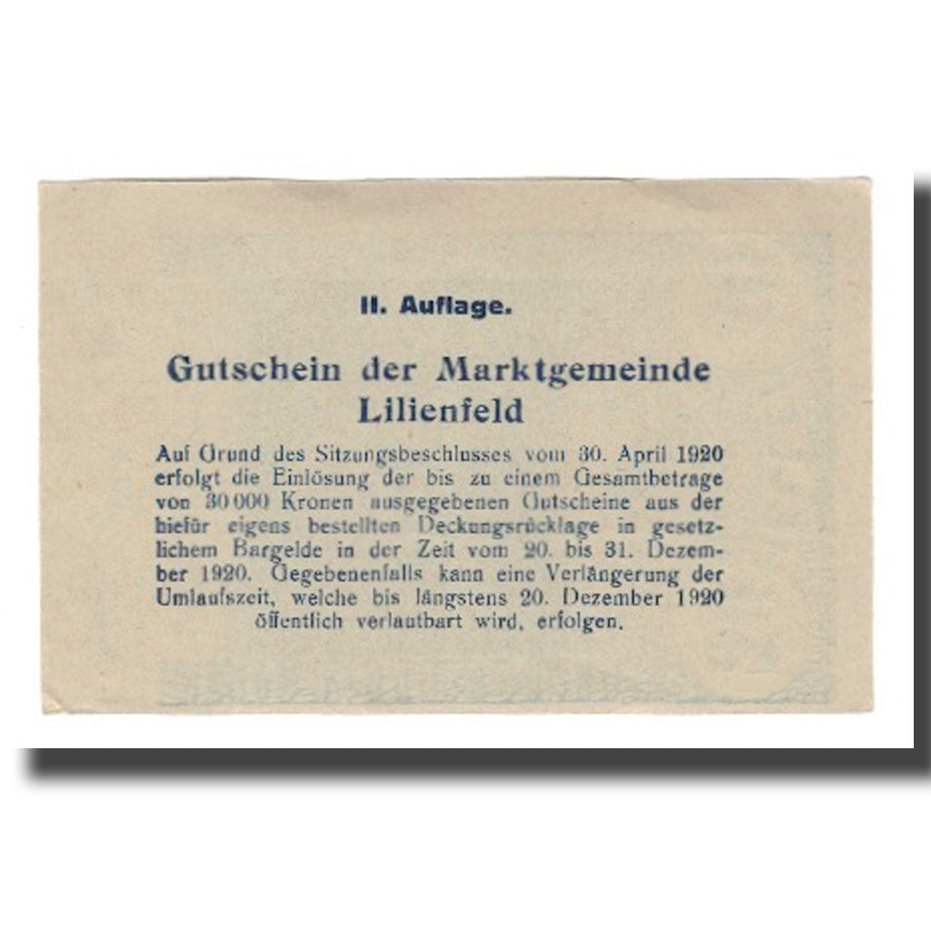 Banconote, Austria, Lilienfeld N.Ö. Marktgemeinde, 50 Heller, Texte 2, 1920
