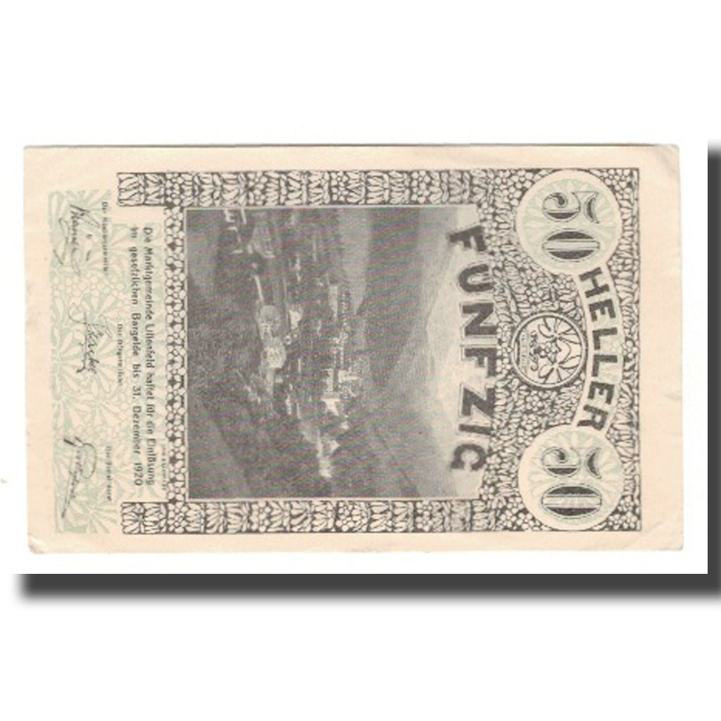 Banknot, Austria, Lilienfeld N.Ö. Marktgemeinde, 50 Heller, Texte 3, 1920