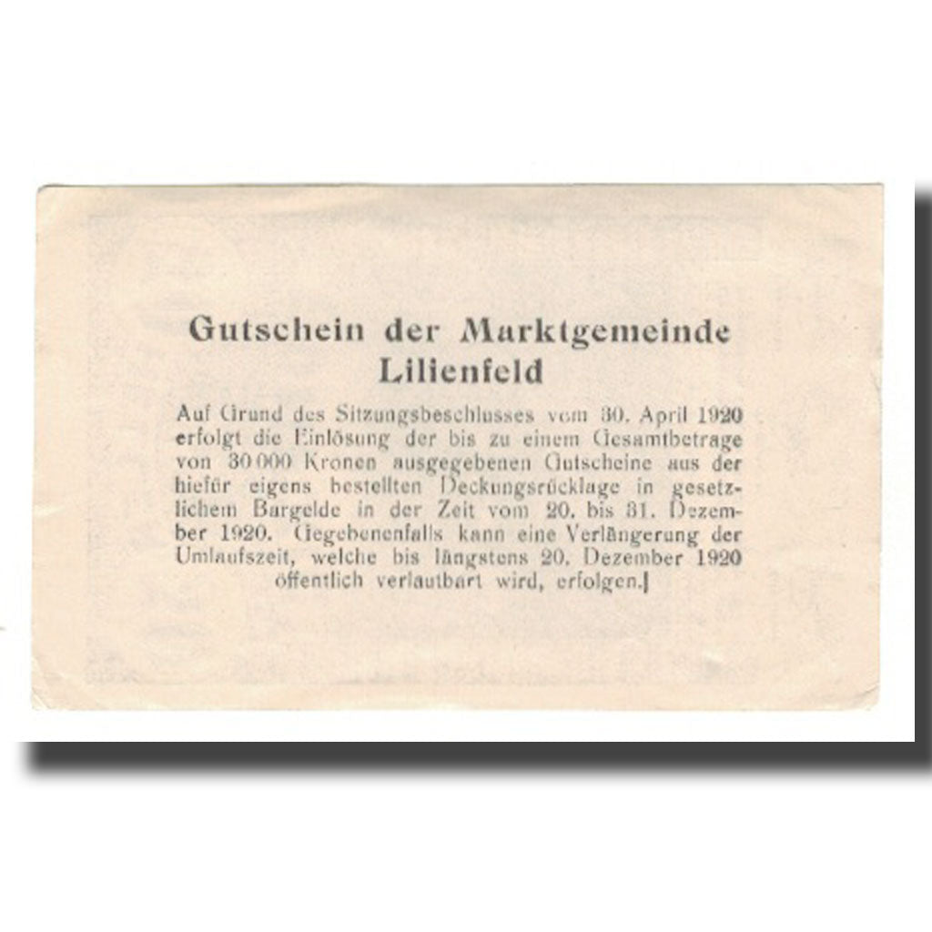 Banknot, Austria, Lilienfeld N.Ö. Marktgemeinde, 50 Heller, Texte 3, 1920