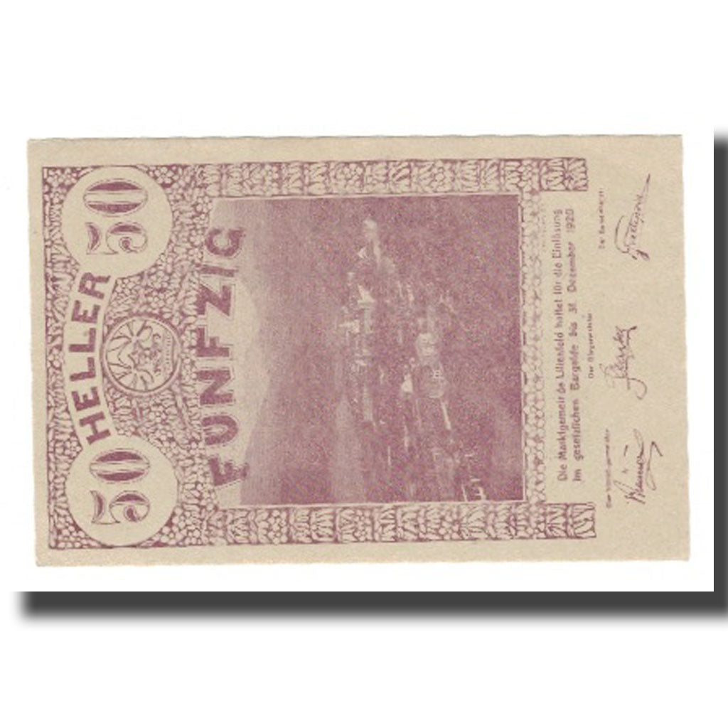Banknot, Austria, Lilienfeld N.Ö. Marktgemeinde, 50 Heller, Texte 4, 1920