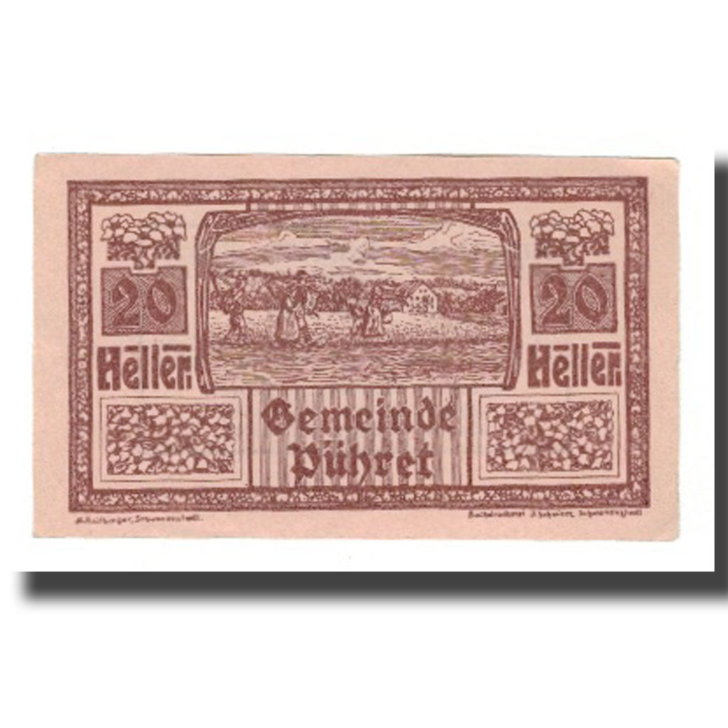 Geldschein, Österreich, Pühret O.Ö. Gemeinde, 20 Heller, Texte, VZ, Mehl:FS