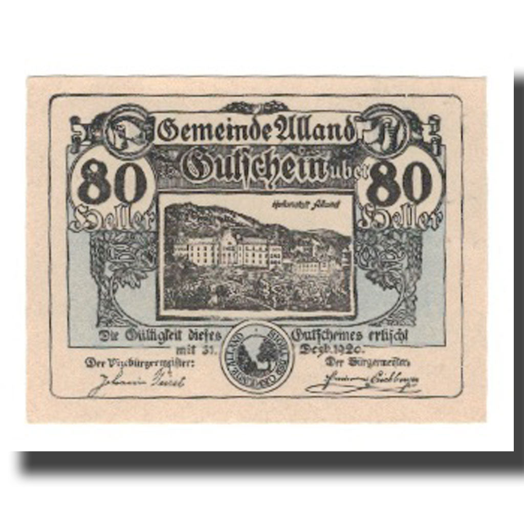 Banknot, Austria, Alland N.Ö. Gemeinde, 80 Heller, N.D, 1920, 1920-12-31