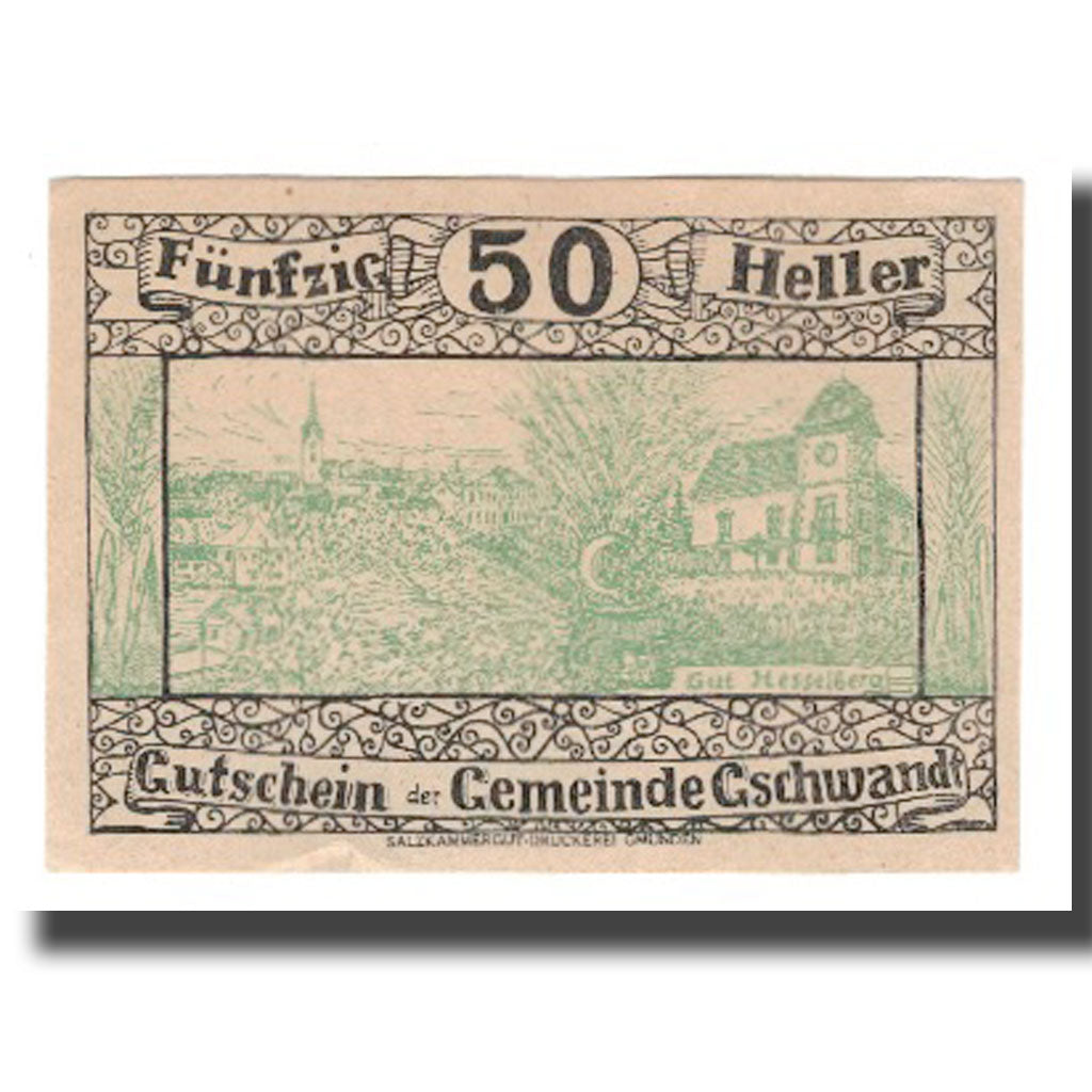 Banknote, Austria, Gschwandt O.Ö. Gemeinde, 50 Heller, Texte 2, 1920