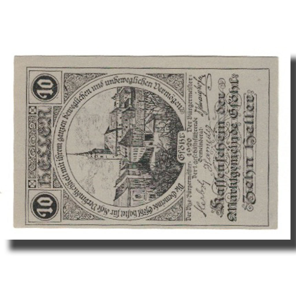 Banconote, Austria, Gföhl N.Ö. Marktgemeinde, 10 Heller, Texte, 1921