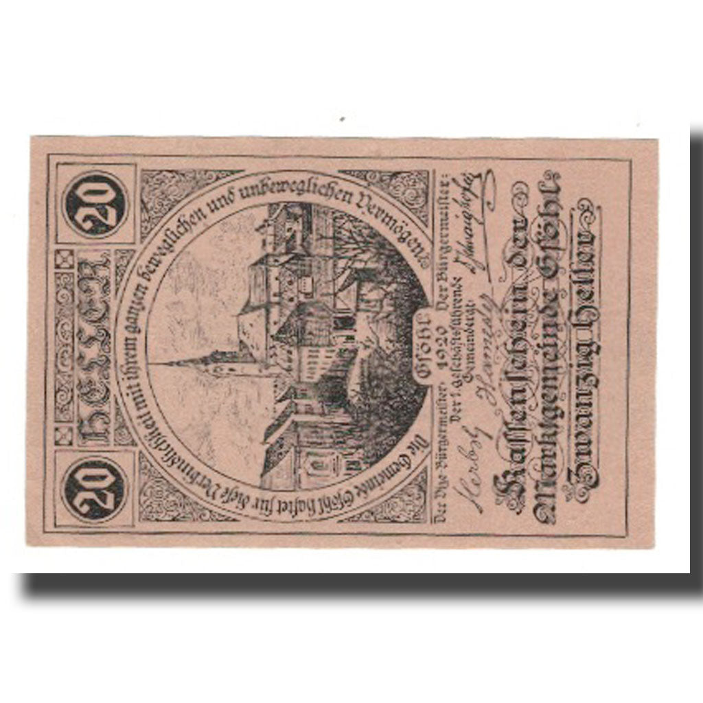 Banknot, Austria, Gföhl N.Ö. Marktgemeinde, 20 Heller, texte 1, 1921