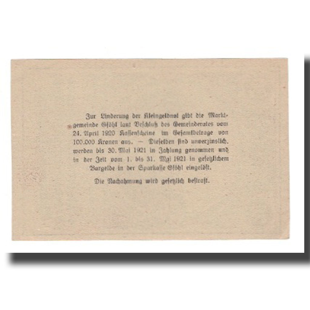 Banknot, Austria, Gföhl N.Ö. Marktgemeinde, 20 Heller, texte 1, 1921