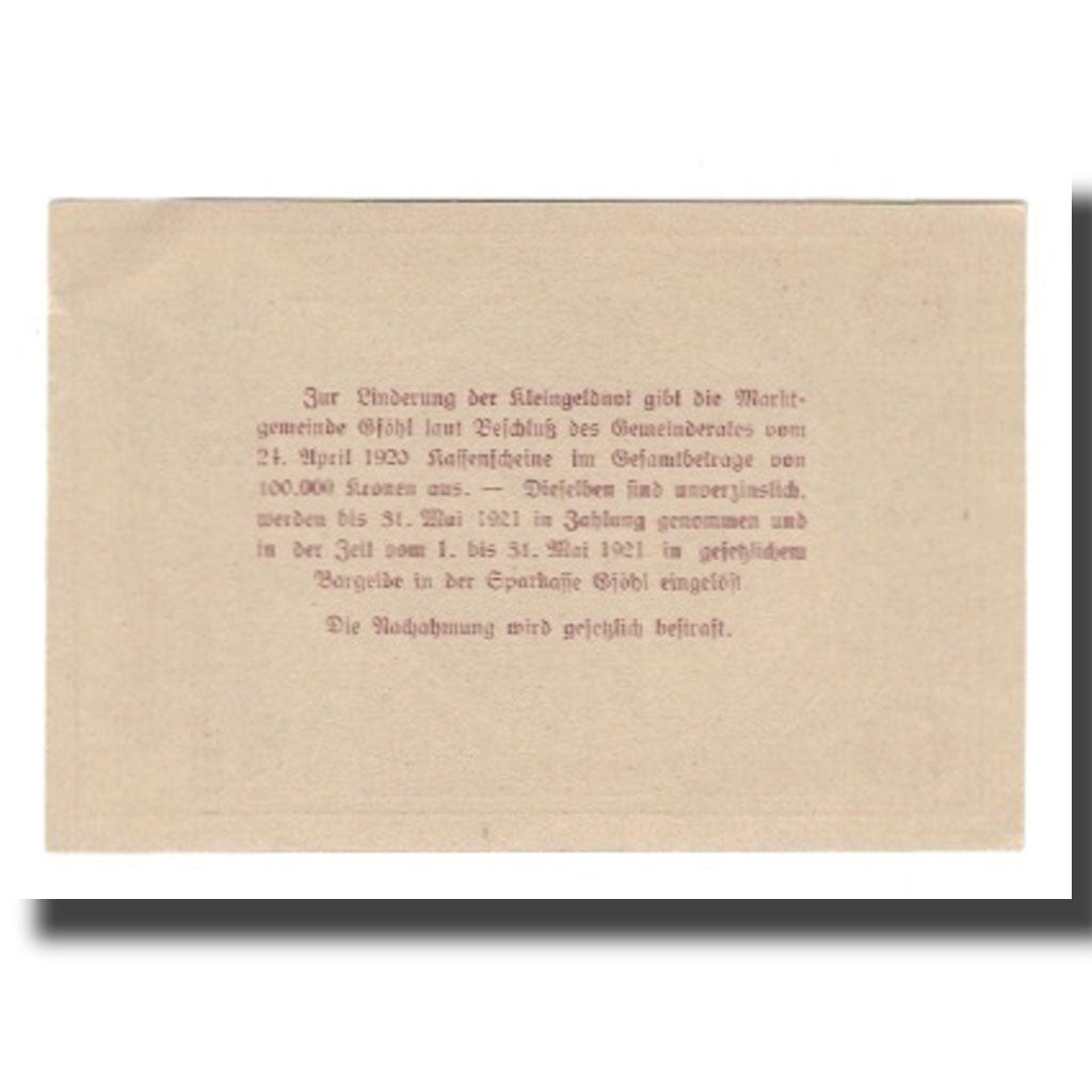 Banconote, Austria, Gföhl N.Ö. Marktgemeinde, 50 Heller, Texte 2, 1921