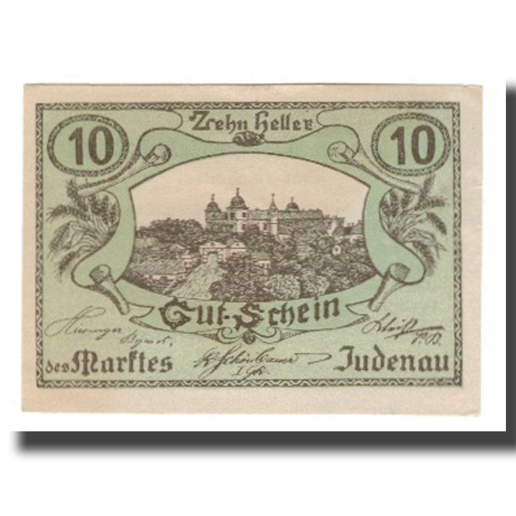 Geldschein, Österreich, Judenau N.Ö. Marktgemeinde, 10 Heller, Texte, VZ