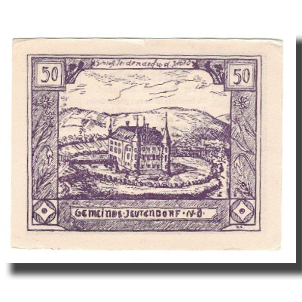Geldschein, Österreich, Jeutendorf N.Ö. Gemeinde, 50 Heller, Texte 2, 1920