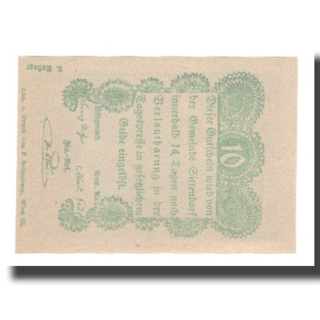 Banknot, Austria, Sittendorf N.Ö. Gemeinde, 10 Heller, texte 1, Undated