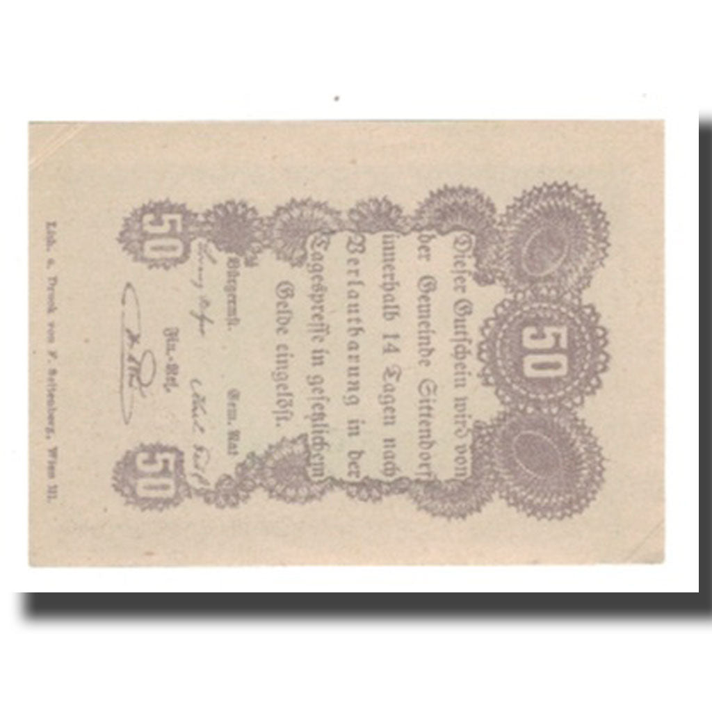 Banknot, Austria, Sittendorf N.Ö. Gemeinde, 50 Heller, Texte 4, Undated