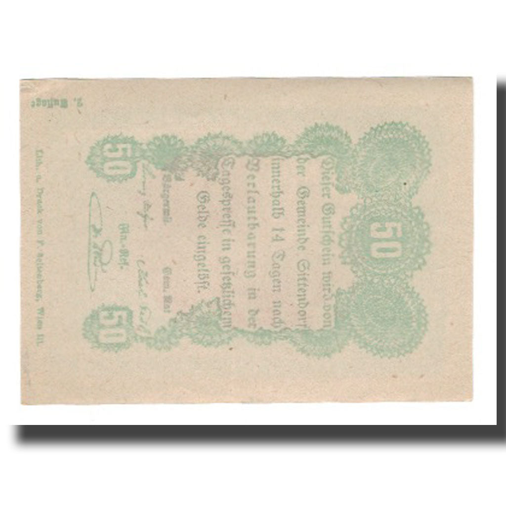 Banconote, Austria, Sittendorf N.Ö. Gemeinde, 50 Heller, Texte  5, SPL-