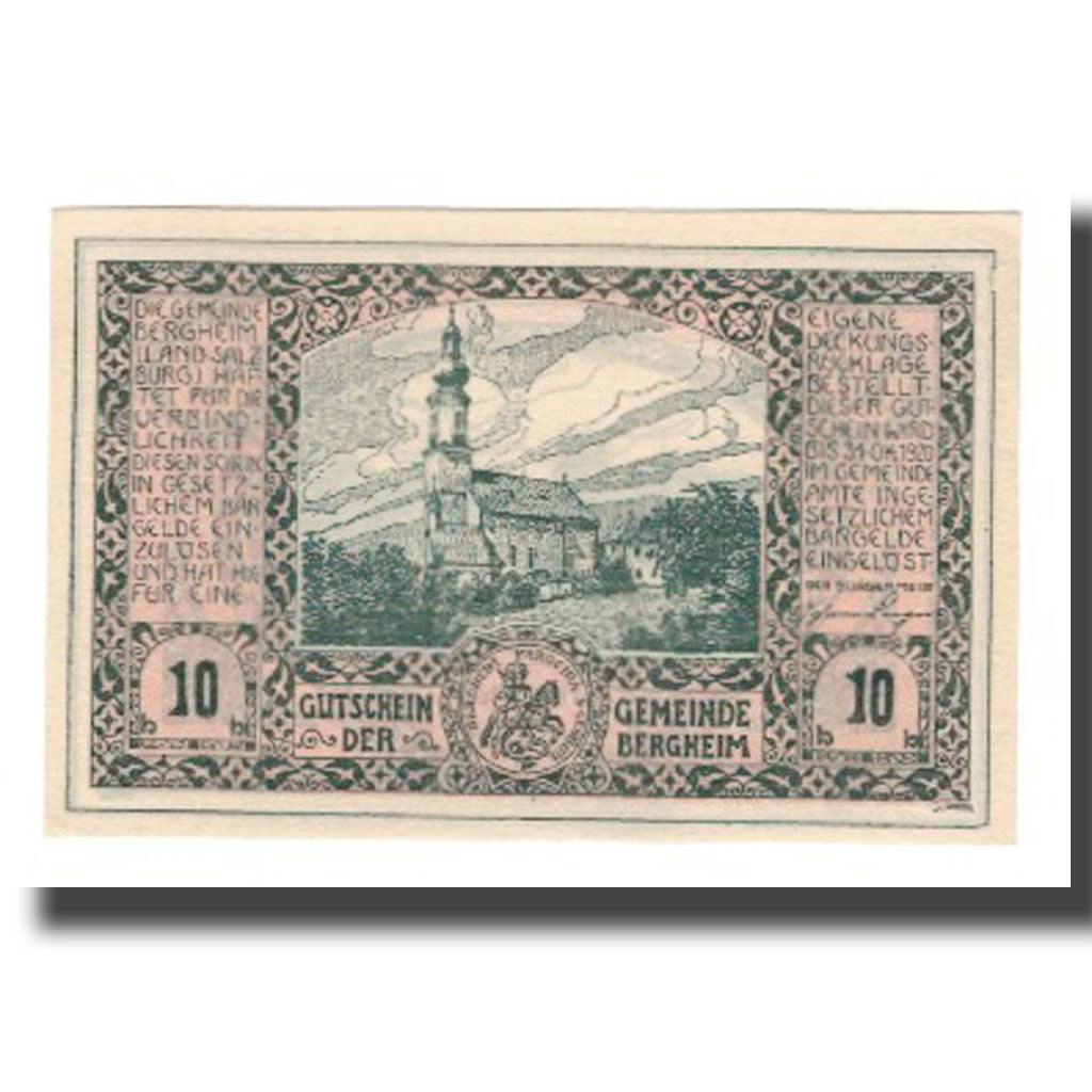 Geldschein, Österreich, Bergheim Sbg. Gemeinde, 10 Heller, paysage, 1920