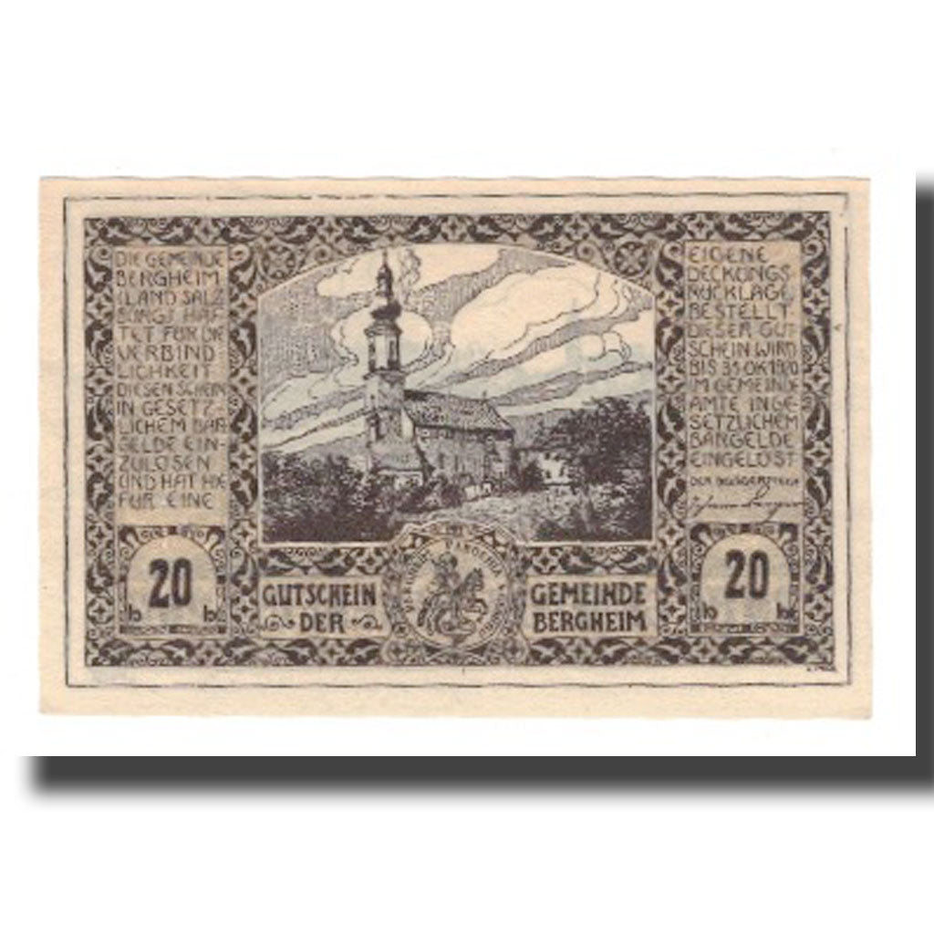 Geldschein, Österreich, Bergheim Sbg. Gemeinde, 20 Heller, paysage 2, 1920