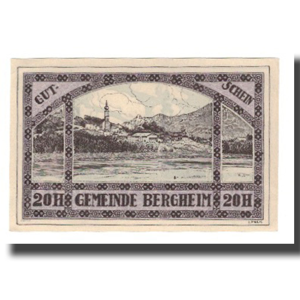 Geldschein, Österreich, Bergheim Sbg. Gemeinde, 20 Heller, paysage 3, 1920