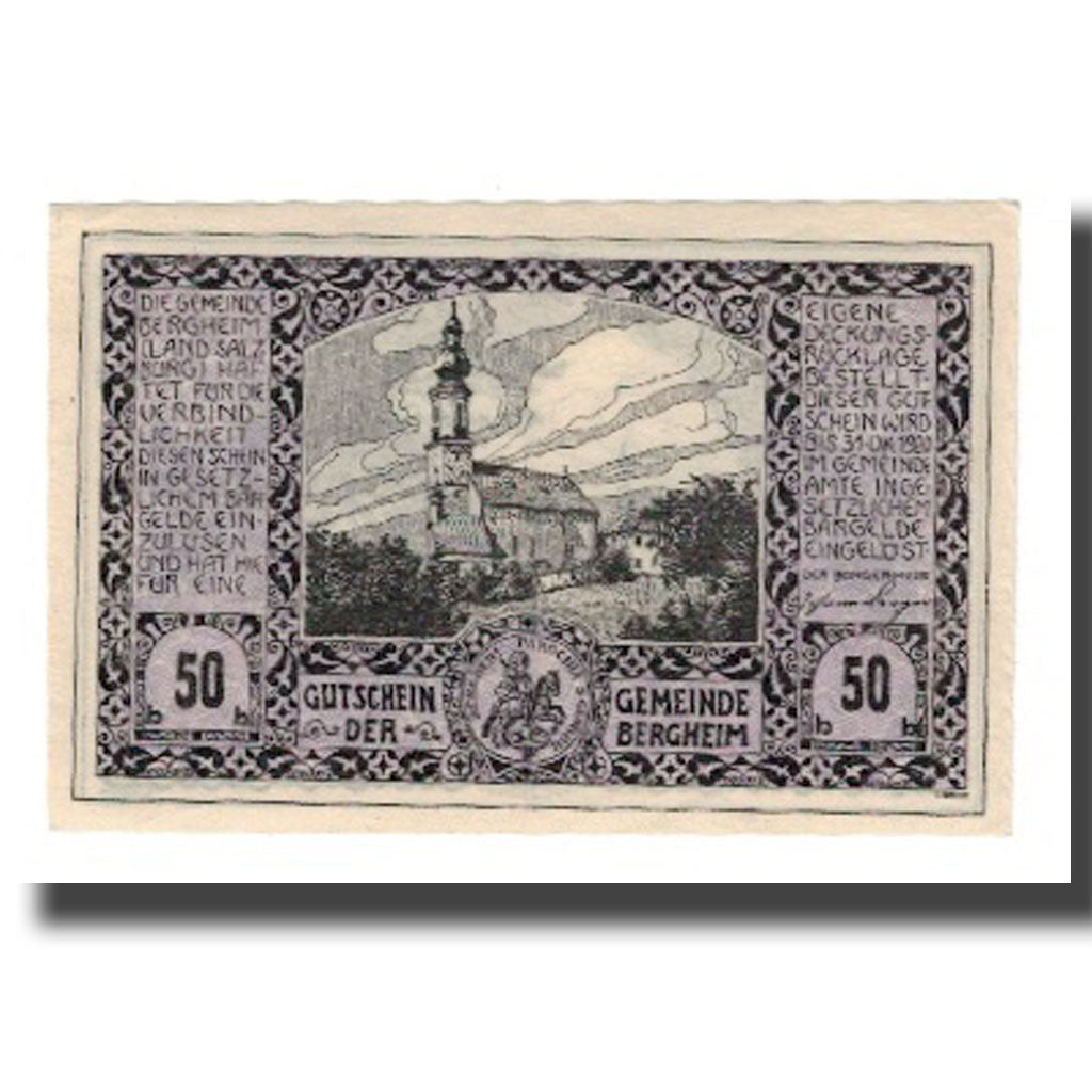 Banknot, Austria, Bergheim Sbg. Gemeinde, 50 Heller, paysage 4, 1920
