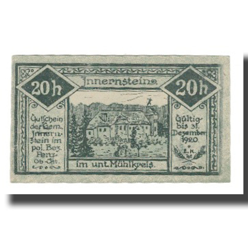 Banknot, Austria, Innernstein O.Ö. Gemeinde, 20 Heller, Ruines, 1920
