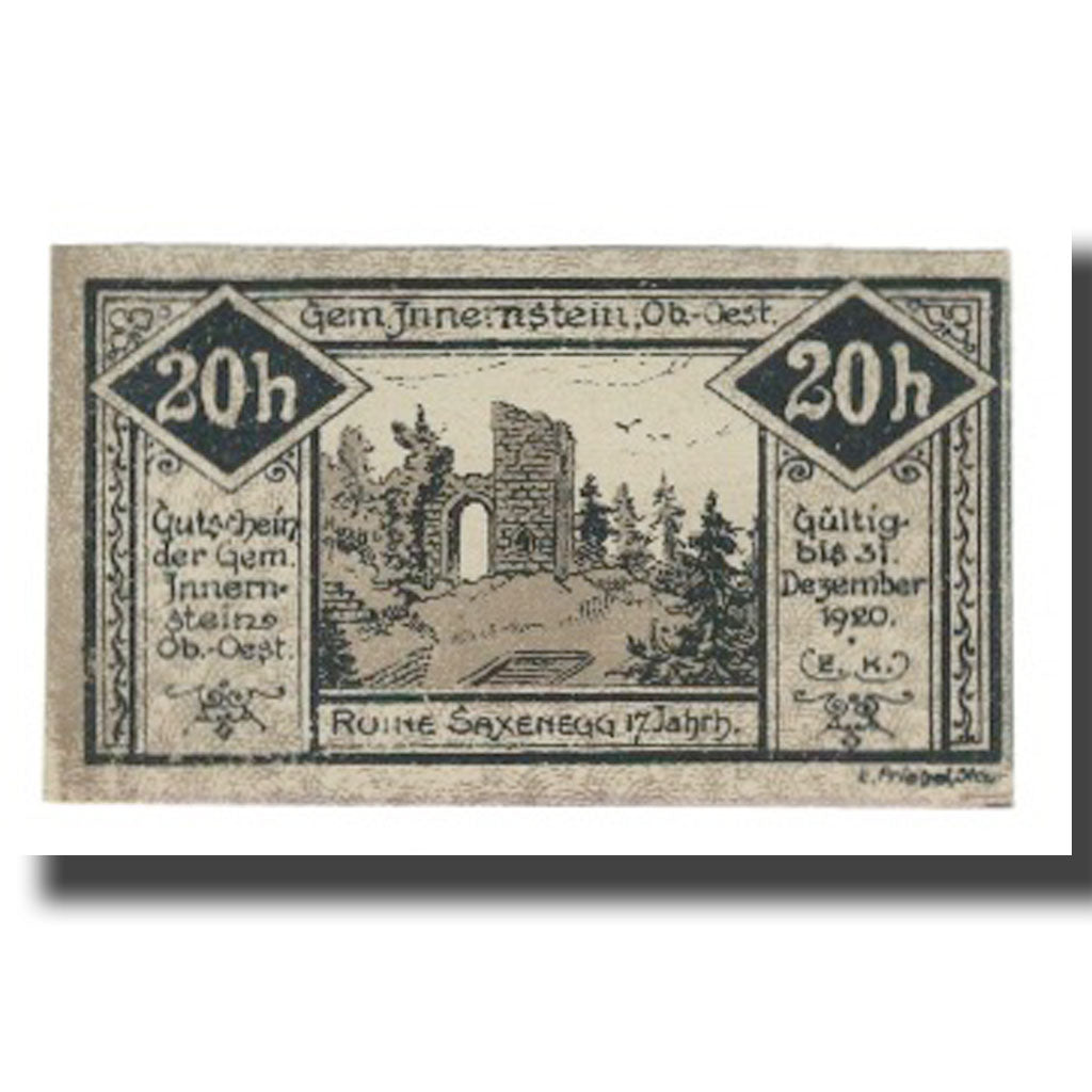 Banknot, Austria, Innernstein O.Ö. Gemeinde, 20 Heller, Ruines, 1920
