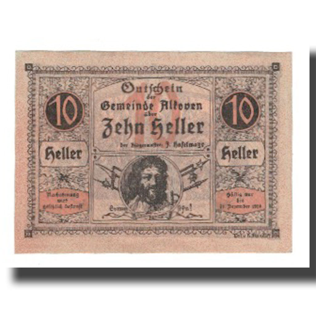 Banknot, Austria, Alkoven O.Ö. Gemeinde, 10 Heller, personnage, 1920