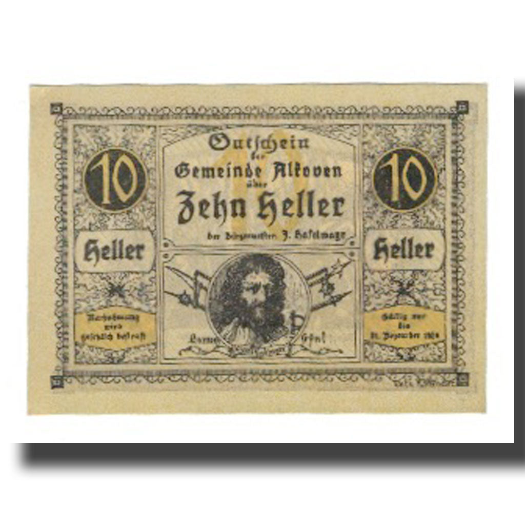 Geldschein, Österreich, Alkoven O.Ö. Gemeinde, 10 Heller, personnage 2, 1920
