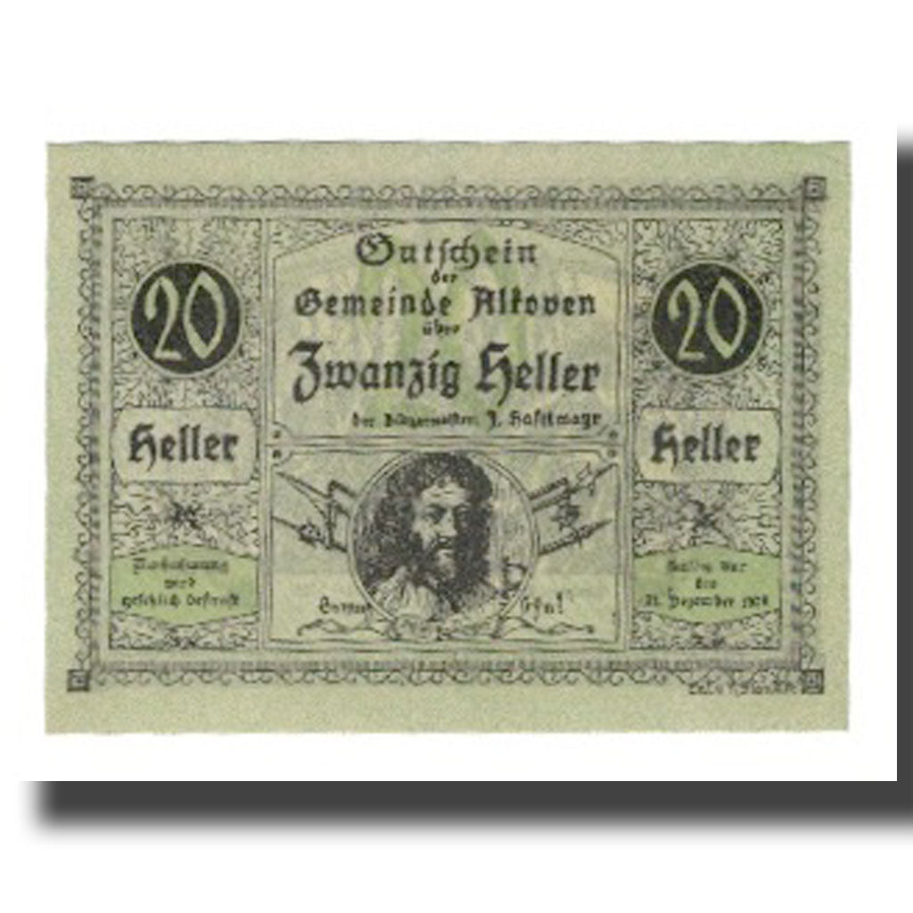 Geldschein, Österreich, Alkoven O.Ö. Gemeinde, 20 Heller, personnage 4, 1920