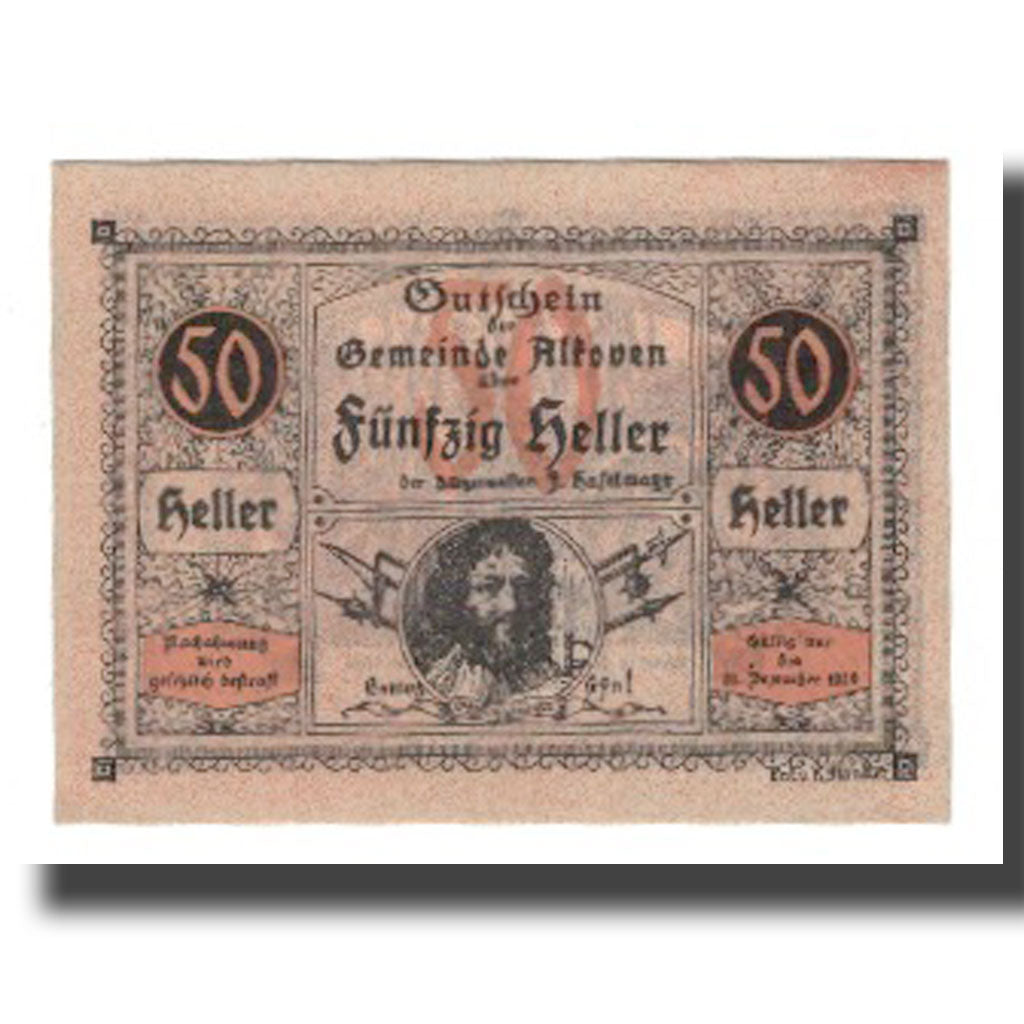 Geldschein, Österreich, Alkoven O.Ö. Gemeinde, 50 Heller, personnage 8, 1920