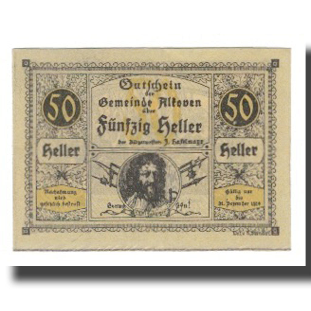 Geldschein, Österreich, Alkoven O.Ö. Gemeinde, 50 Heller, personnage, 1920
