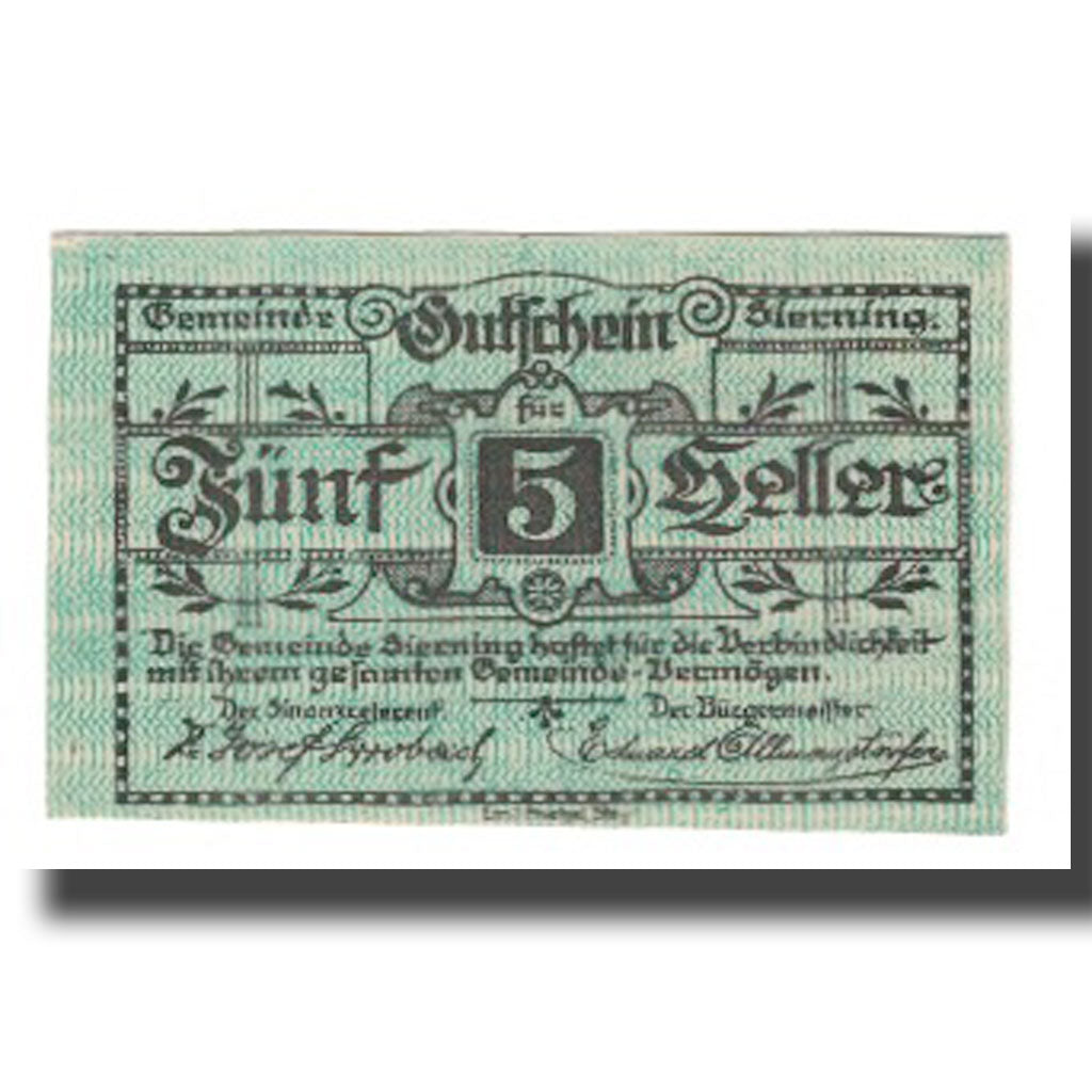 Banknot, Austria, Sierning O.Ö. Gemeinde, 5 Heller, personnage, 1921
