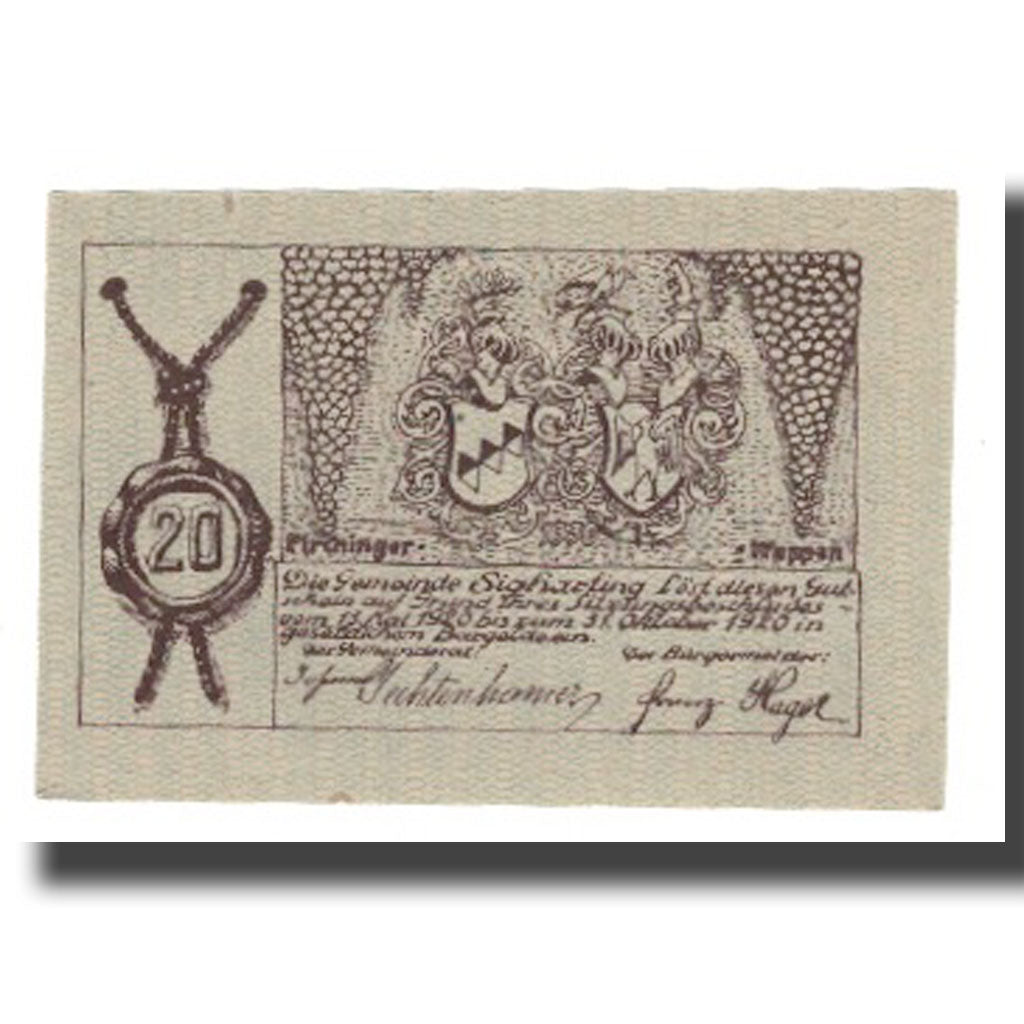 Geldschein, Österreich, Sigharting im Innviertel O.Ö. Gemeinde, 20 Heller