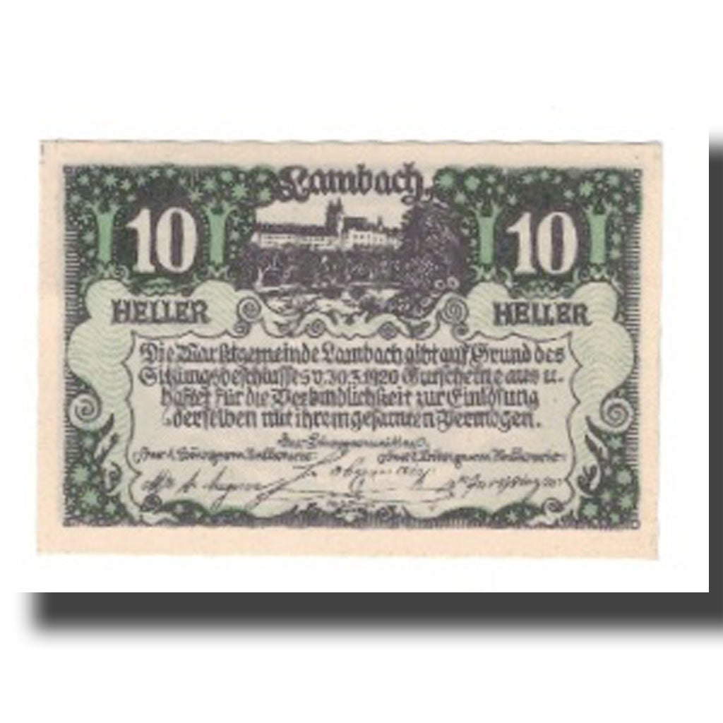 Geldschein, Österreich, Lambach O.Ö. Marktgemeinde, 10 Heller, Texte, 1920