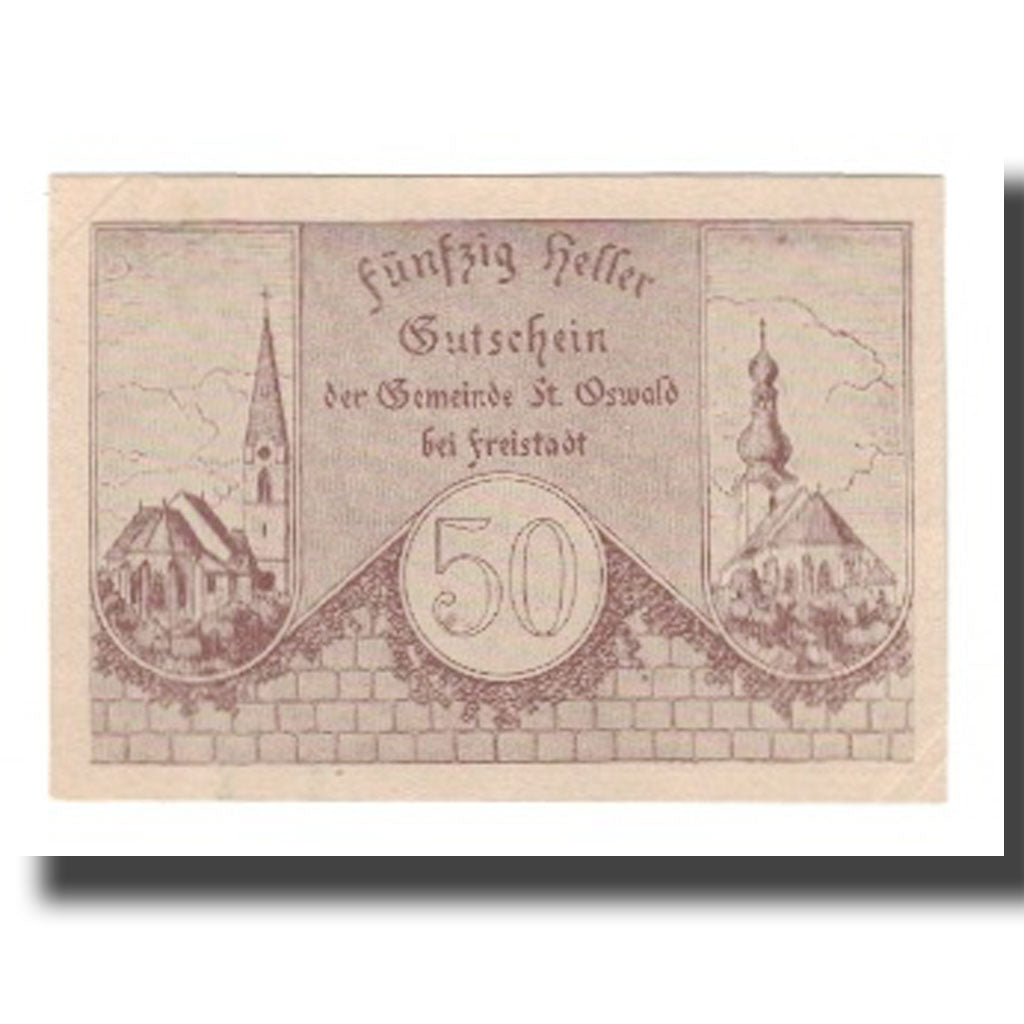 Geldschein, Österreich, St. Oswald bei Freistadt O.Ö. Gemeinde, 50 Heller