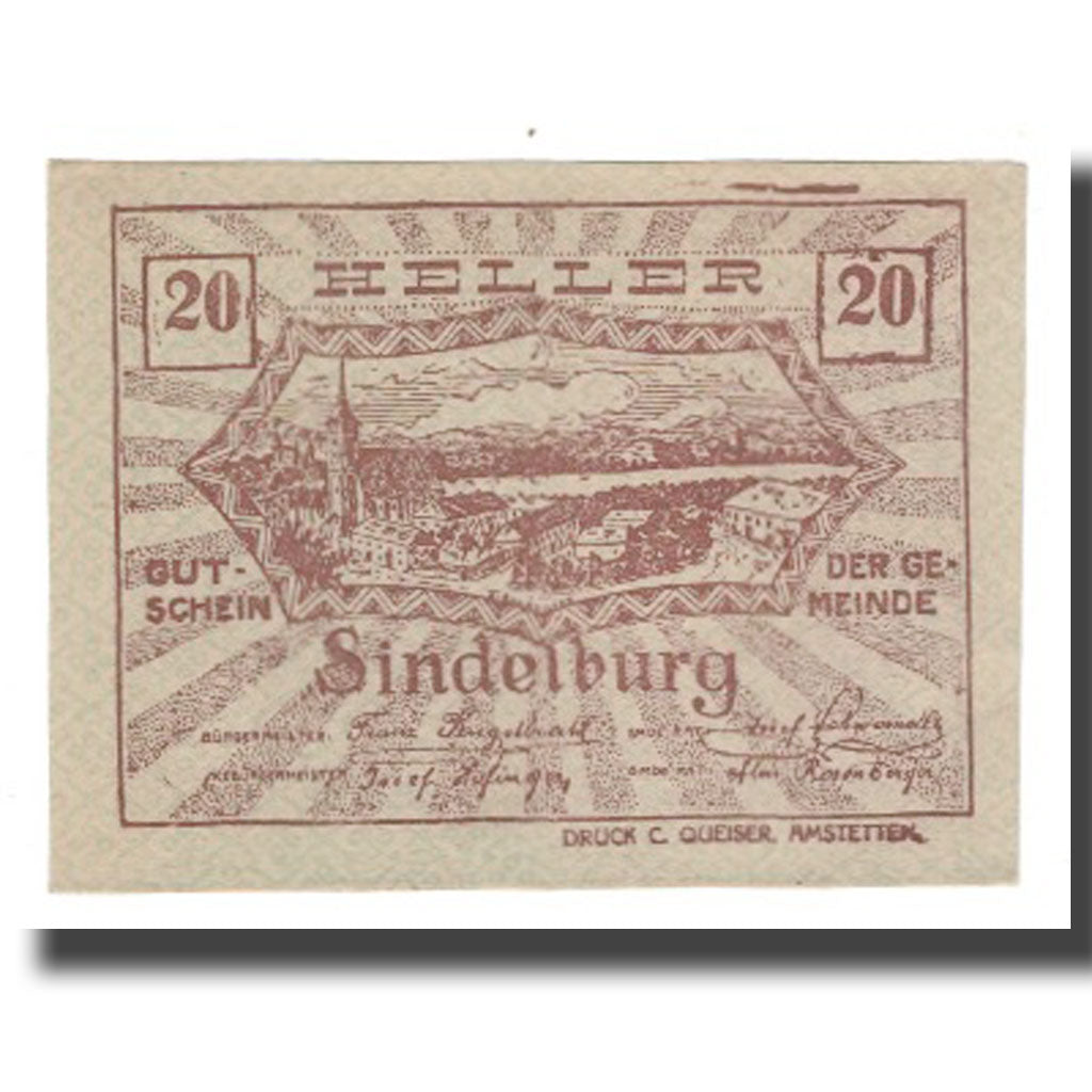 Geldschein, Österreich, Sindelburg N.Ö. Gemeinde, 20 Heller, personnage, 1920