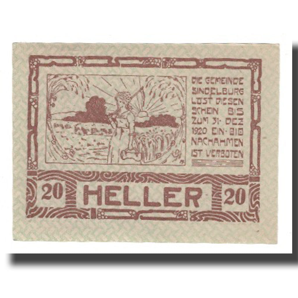 Geldschein, Österreich, Sindelburg N.Ö. Gemeinde, 20 Heller, personnage, 1920