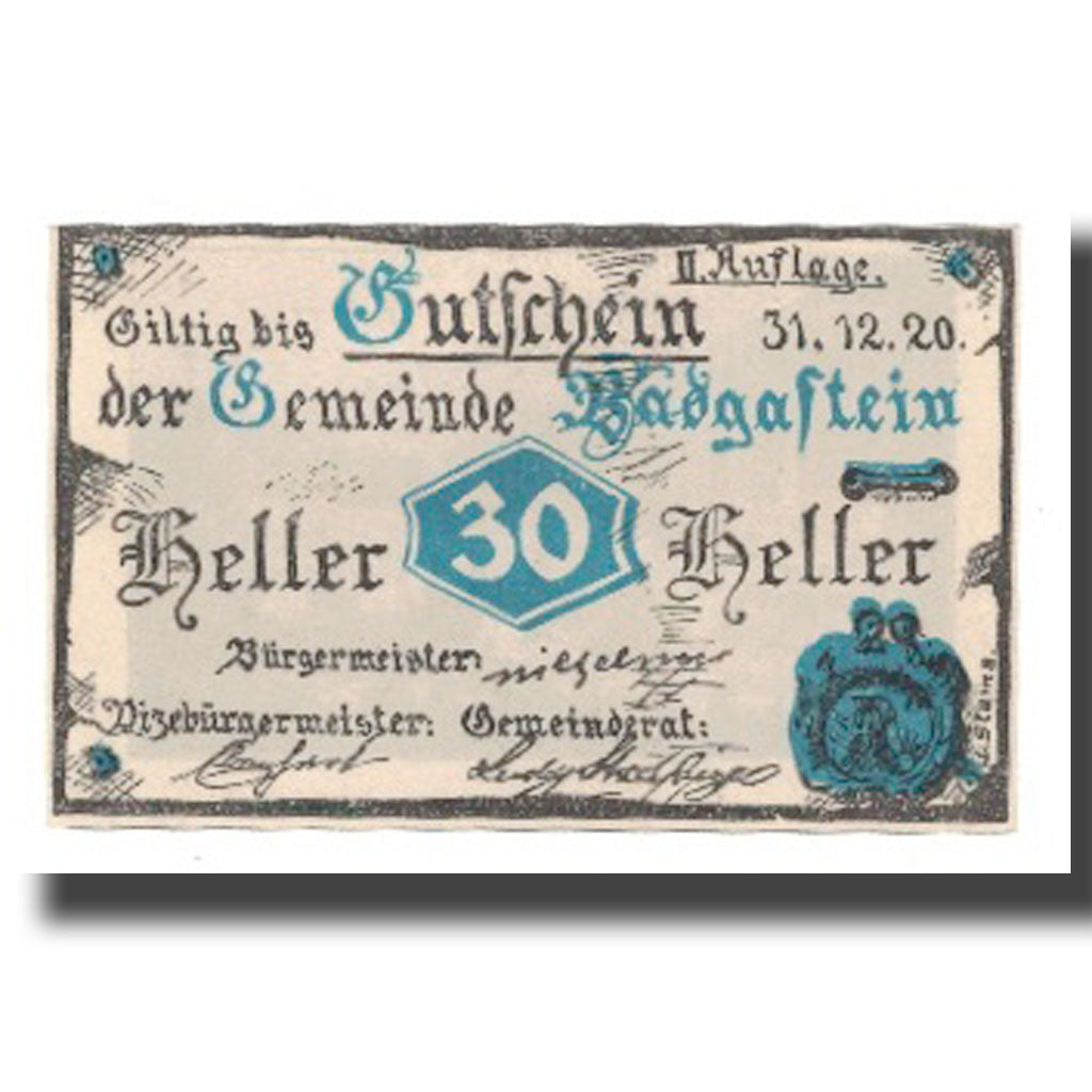 Banknot, Austria, Bad Gastein Sbg. Gemeinde, 30 Heller, paysage 1, 1920