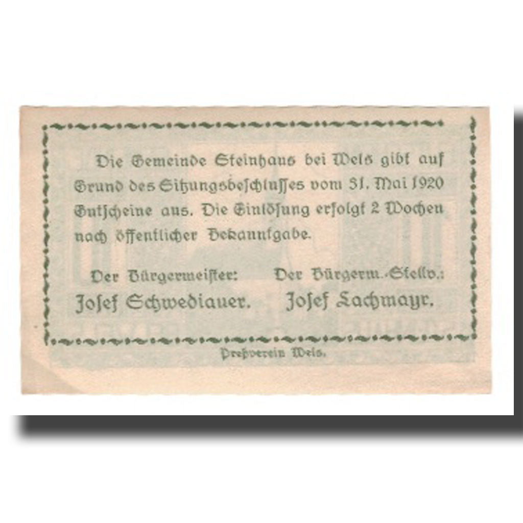 Geldschein, Österreich, Steinhaus Bei Wels O.Ö. Gemeinde, 10 Heller, Texte
