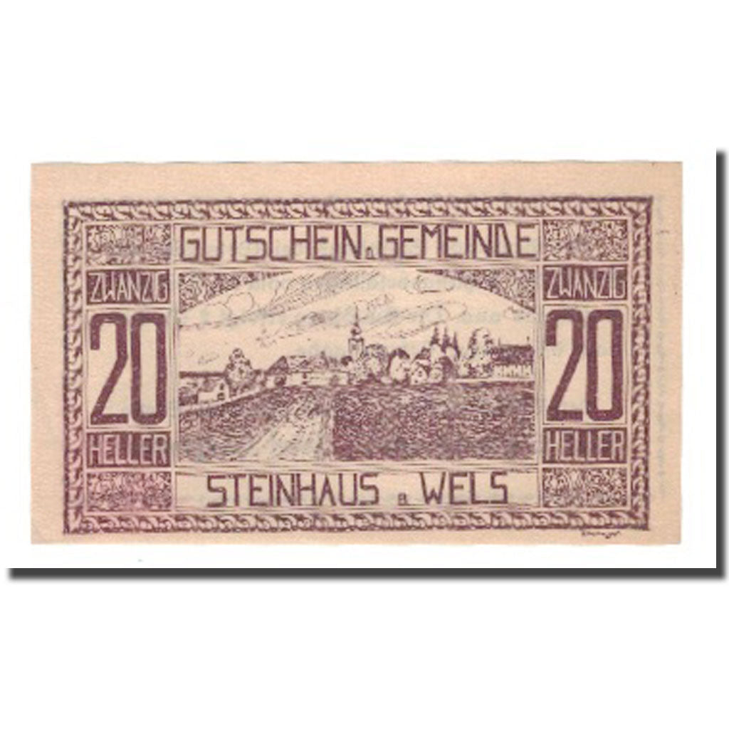 Banknot, Austria, Steinhaus Bei Wels O.Ö. Gemeinde, 20 Heller, texte 1, 1920