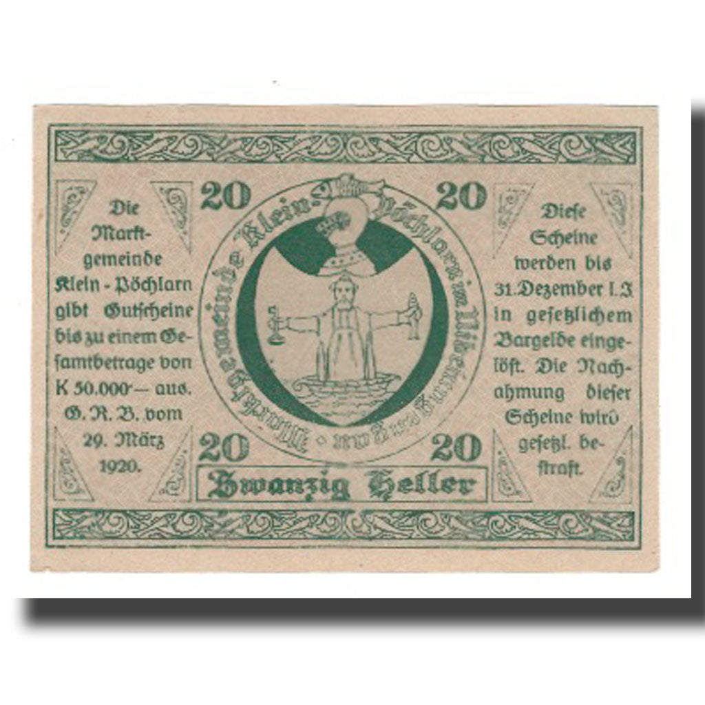Banknot, Austria, Klein-Pöchlarn N.Ö. Marktgemeinde, 20 Heller, personnage 2