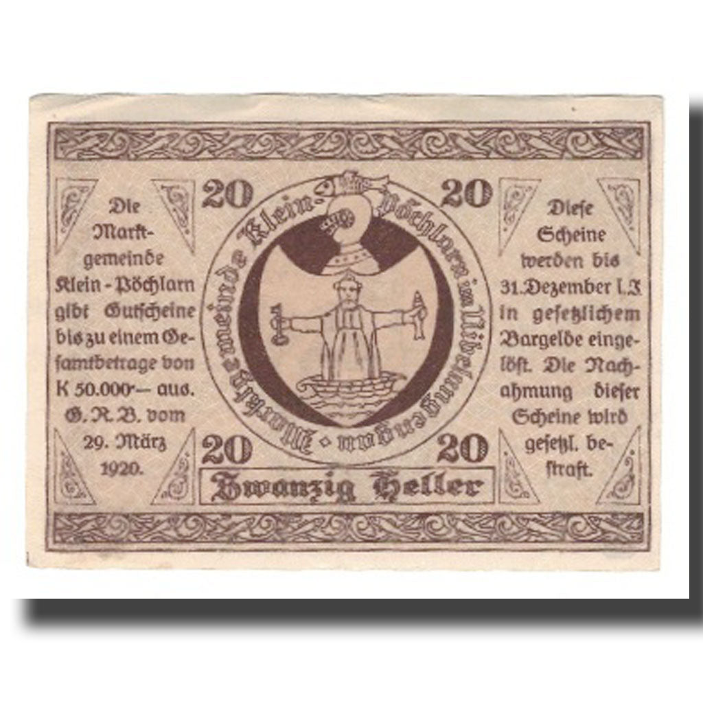 Geldschein, Österreich, Klein-Pöchlarn N.Ö. Marktgemeinde, 20 Heller