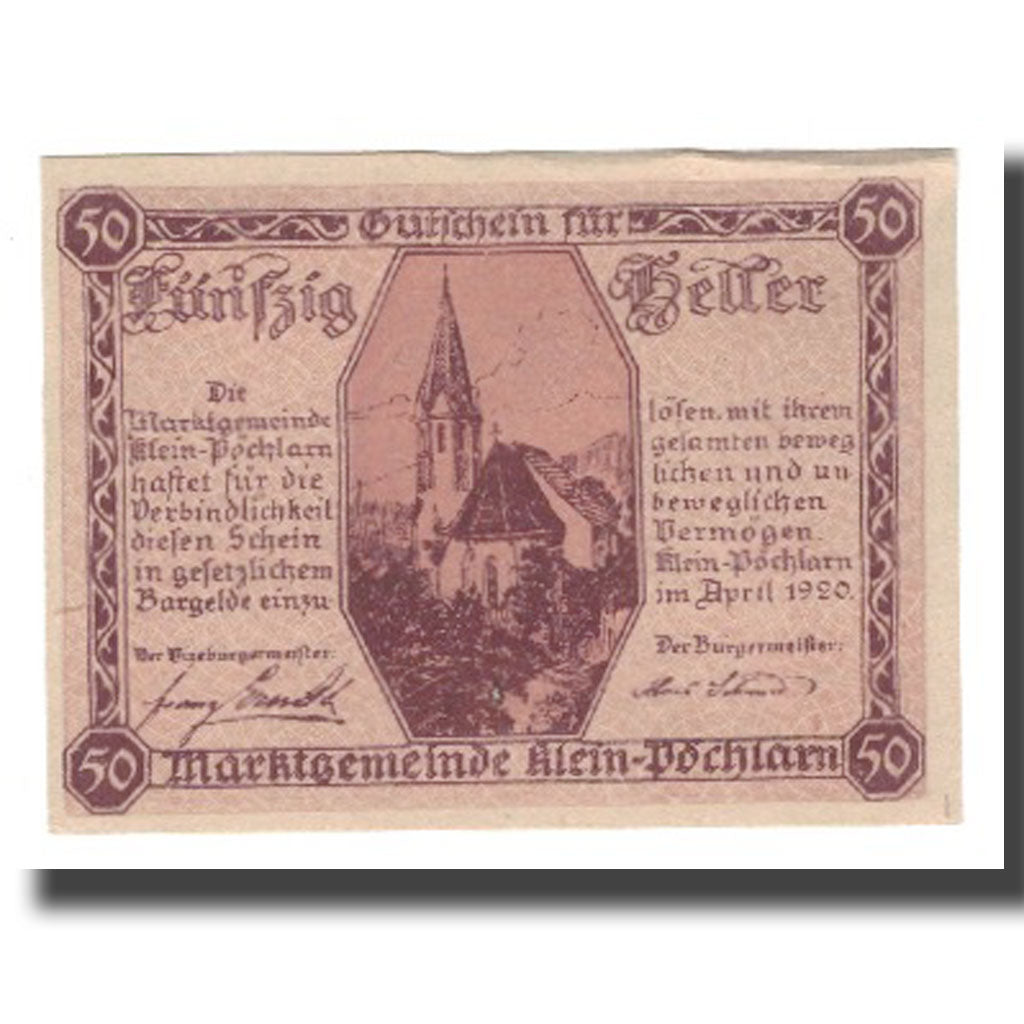 Geldschein, Österreich, Klein-Pöchlarn N.Ö. Marktgemeinde, 50 Heller