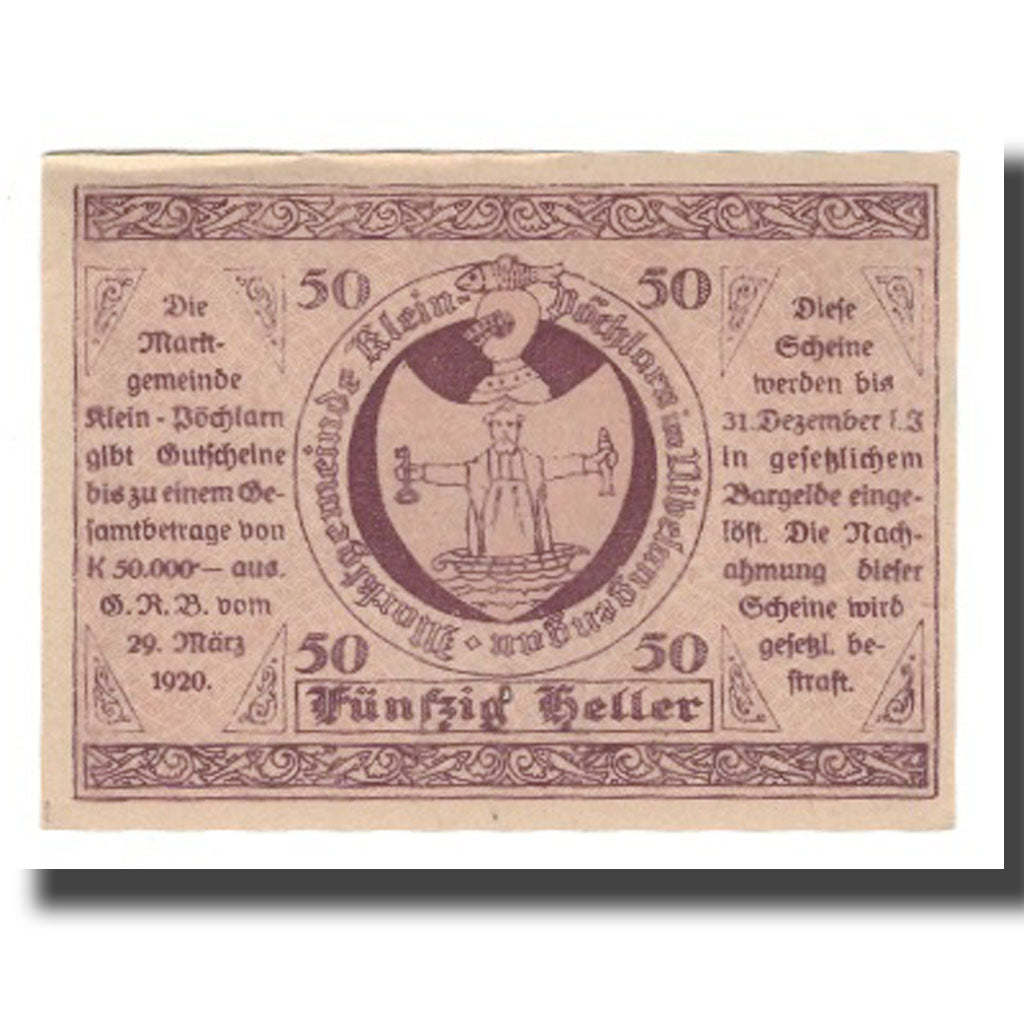 Geldschein, Österreich, Klein-Pöchlarn N.Ö. Marktgemeinde, 50 Heller