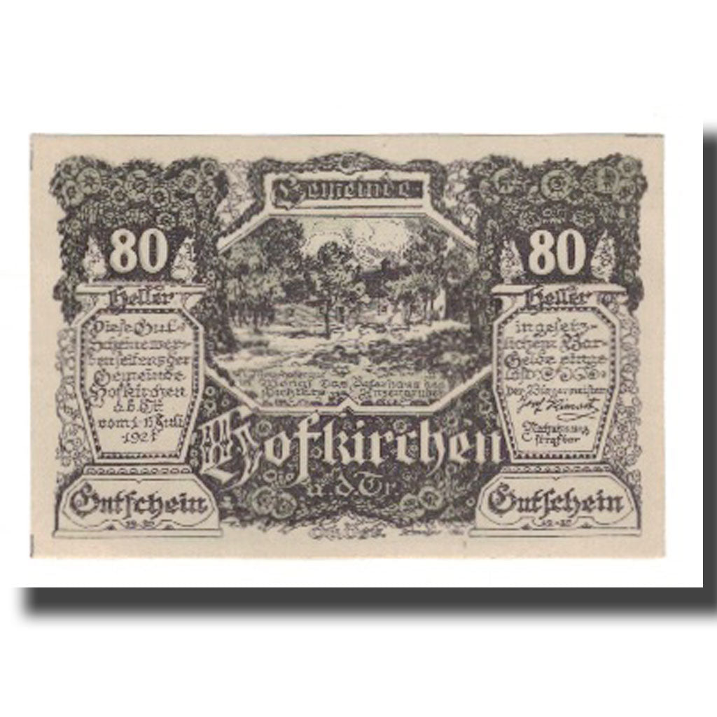 Geldschein, Österreich, Hofkirchen an der Trattnach O.Ö. Gemeinde, 80 Heller
