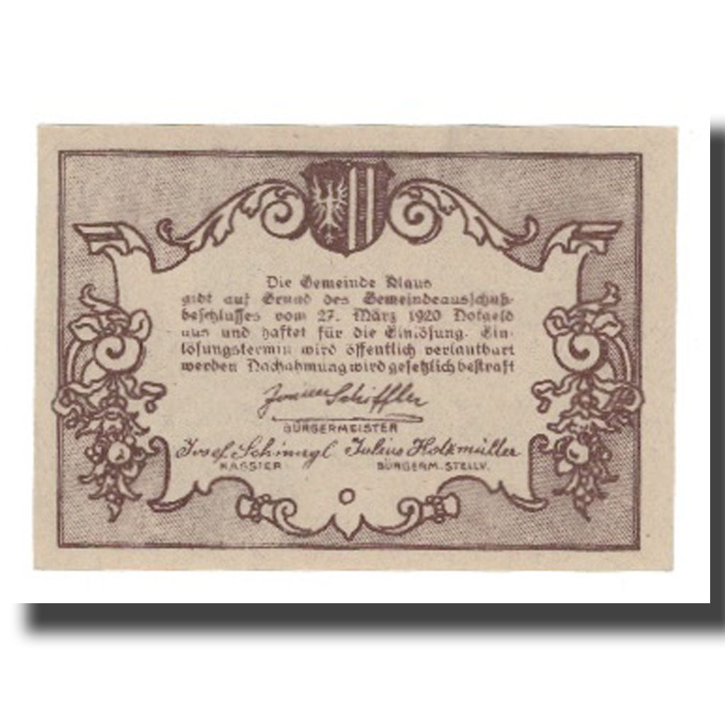 Geldschein, Österreich, Klaus O.Ö. Gemeinde, 10 Heller, Texte, 1920