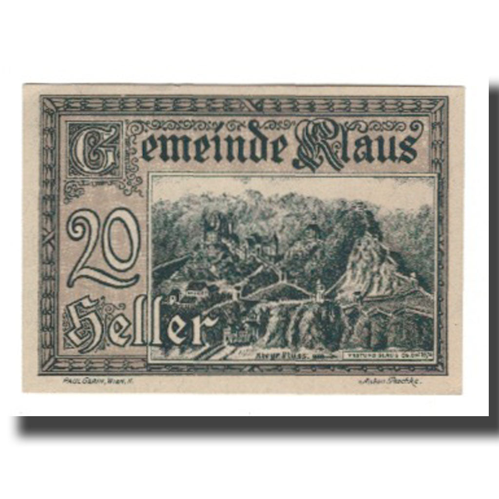 Banconote, Austria, Klaus O.Ö. Gemeinde, 20 Heller, Texte 2, 1920, 1920-03-27