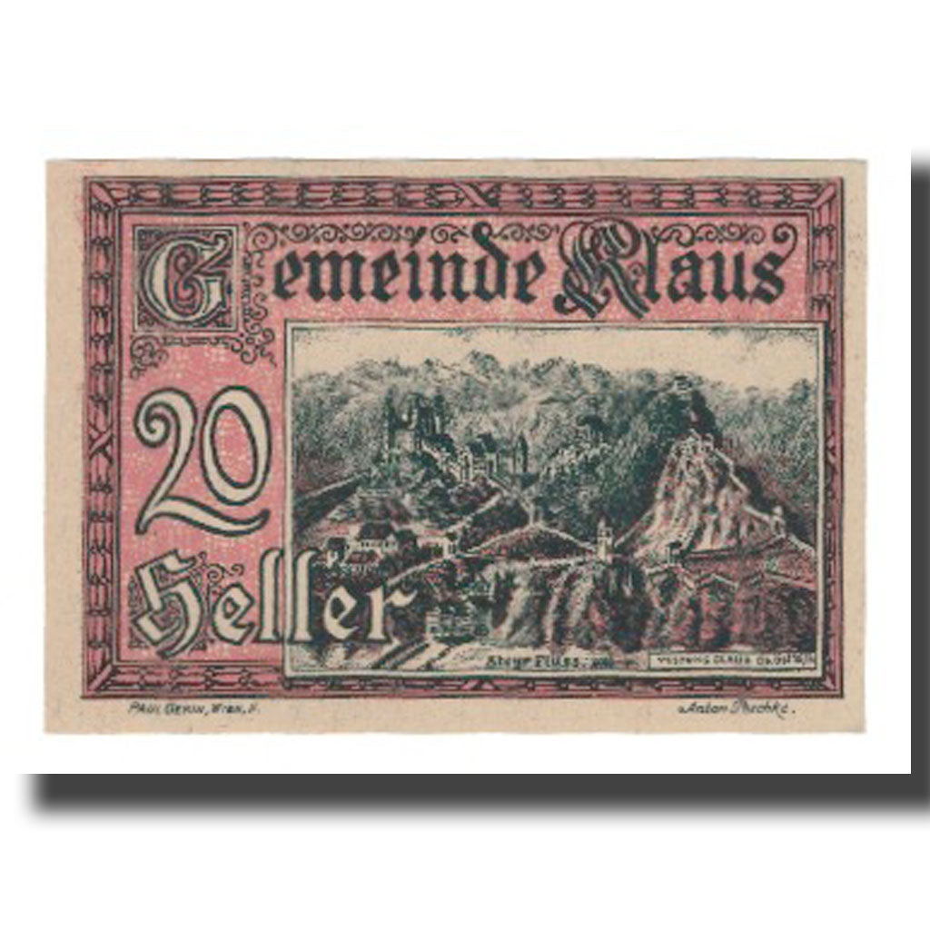 Geldschein, Österreich, Klaus O.Ö. Gemeinde, 20 Heller, Texte 3, 1920