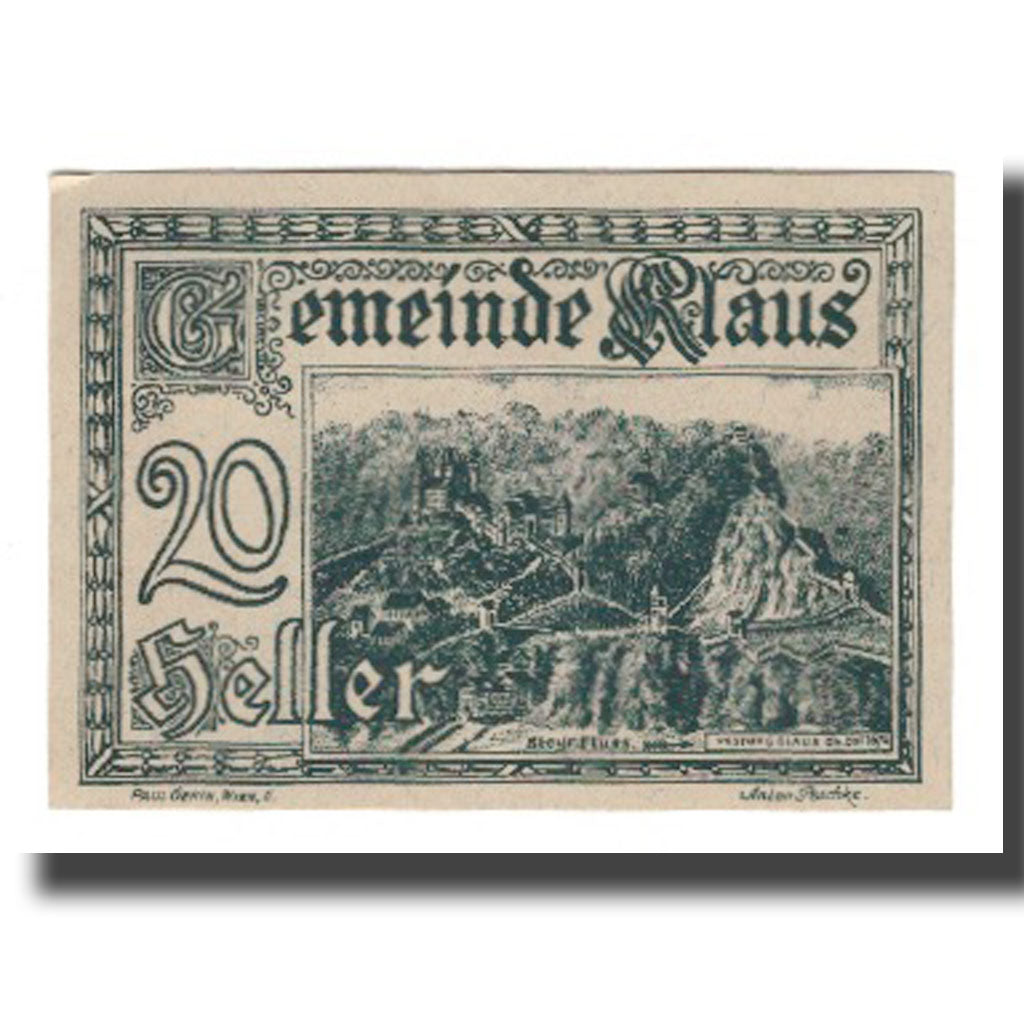 Geldschein, Österreich, Klaus O.Ö. Gemeinde, 20 Heller, Texte 4, 1920