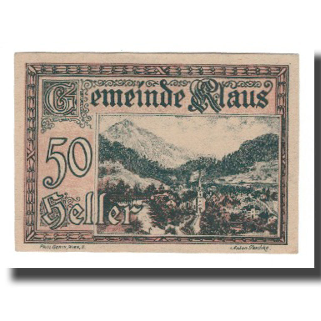Geldschein, Österreich, Klaus O.Ö. Gemeinde, 50 Heller, Texte  5, 1920