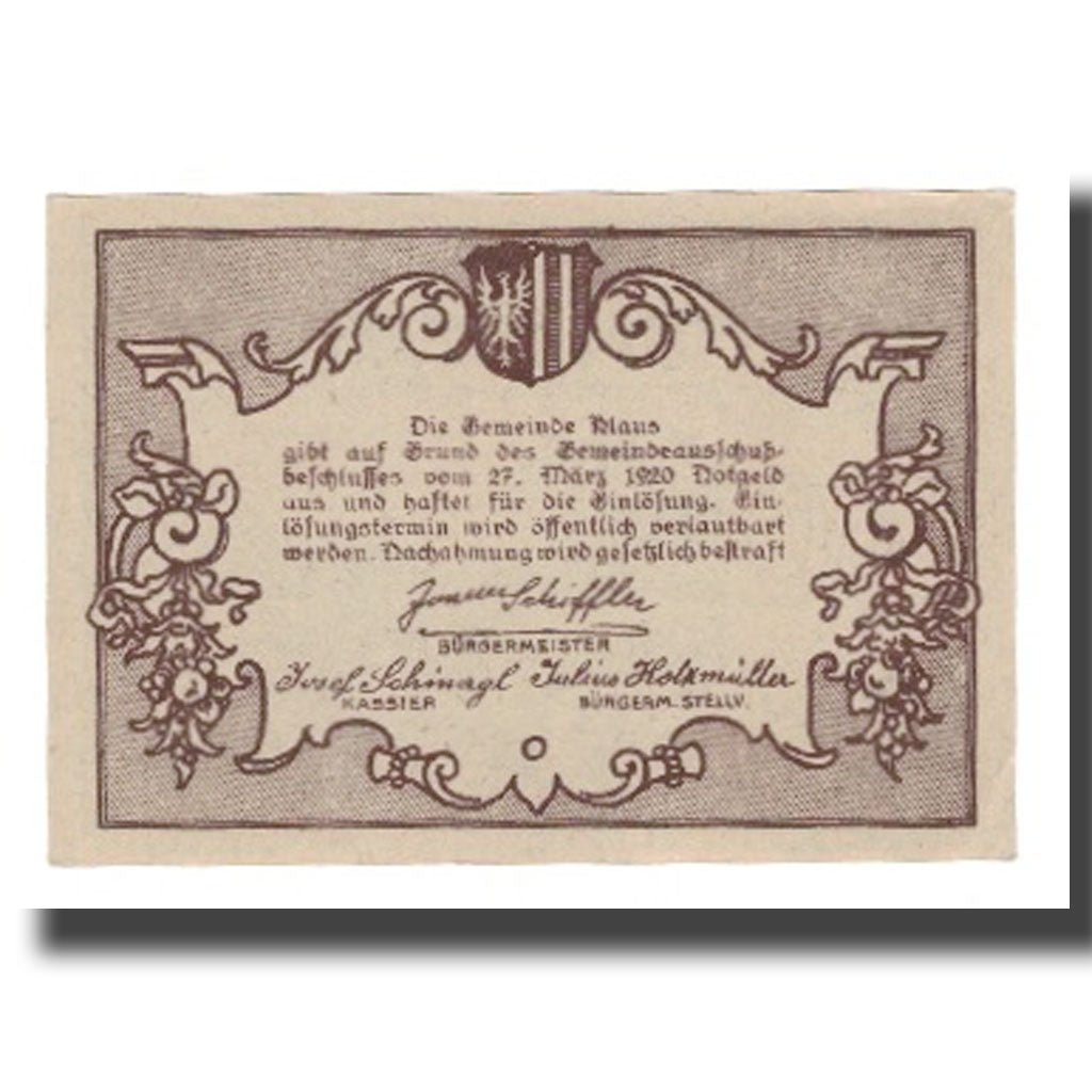 Banknot, Austria, Klaus O.Ö. Gemeinde, 50 Heller, Texte 6, 1920, 1920-03-27