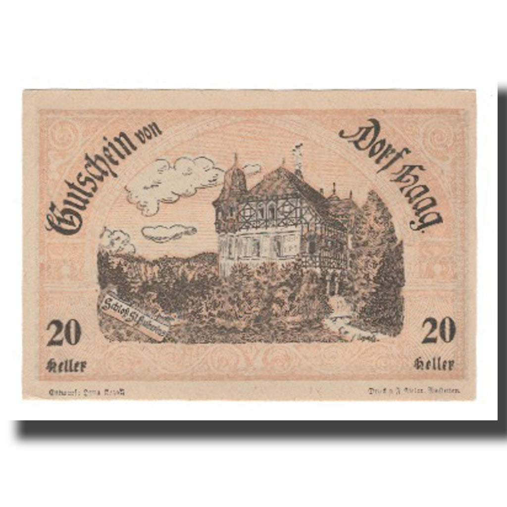 Geldschein, Österreich, Haag-Dorf N.Ö. Gemeinde, 20 Heller, Batiment, 1920
