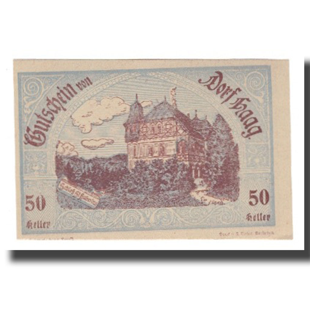 Banconote, Austria, Haag-Dorf N.Ö. Gemeinde, 50 Heller, batiment 1, 1920